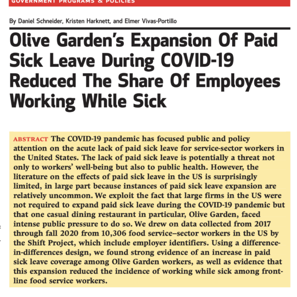 Olive Garden’s Expansion Of Paid Sick Leave During COVID-19 Reduced The Share Of Employees Working While Sick